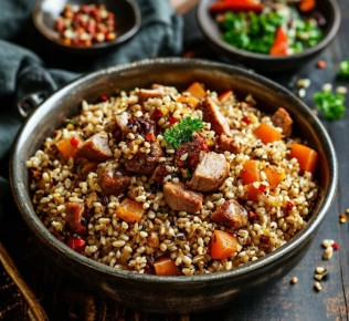 Плов из перловки со свининой